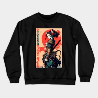 Cool Samurai Cat Girl Warrior Urban Japanese Crewneck Sweatshirt